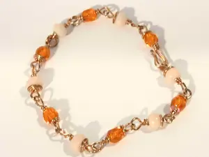 Orange and Peach Faceted Glass Wire Wrapped Beaded Bracelet with Elegant Beads and Durable Design