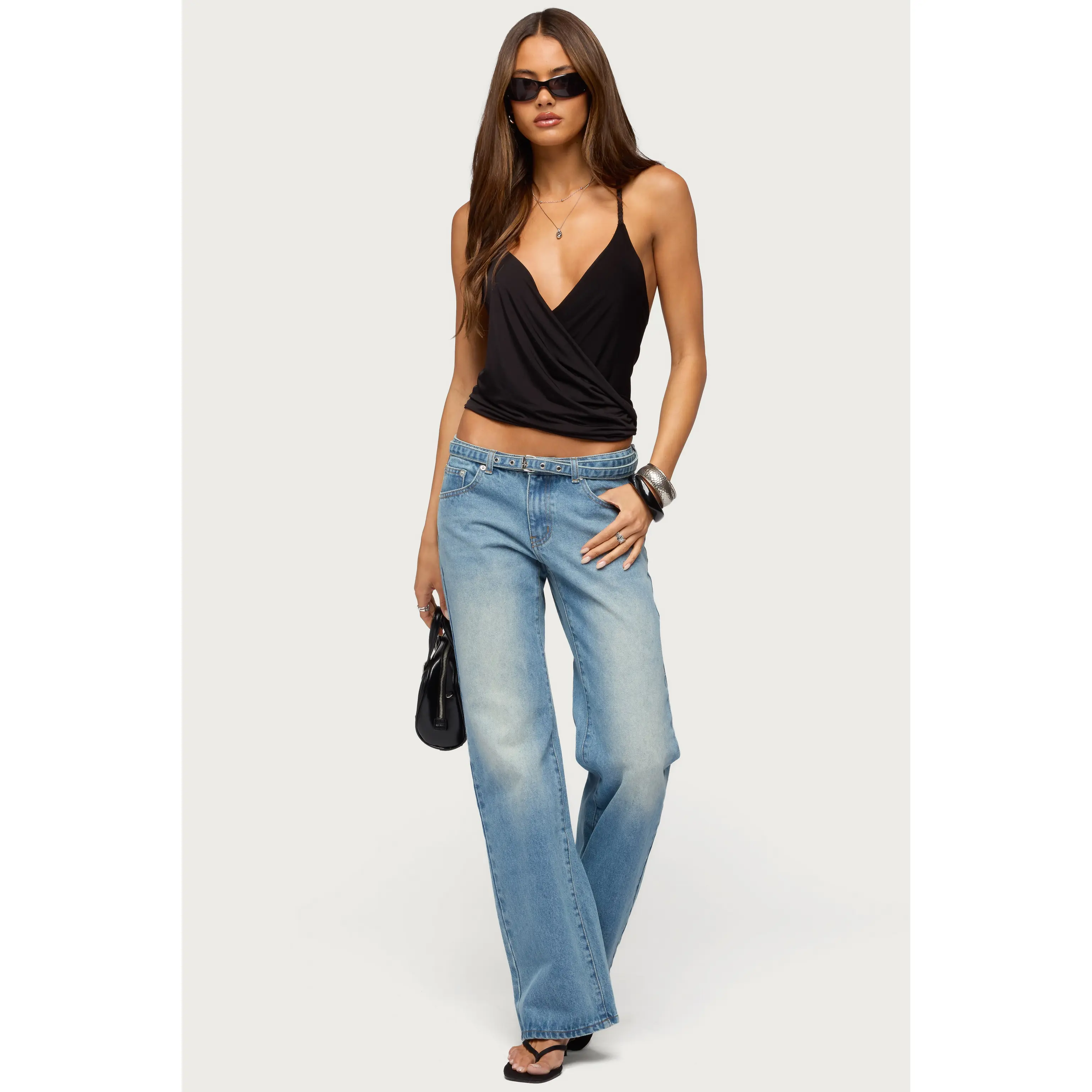 Belted Low Rise Straight Leg Jeans