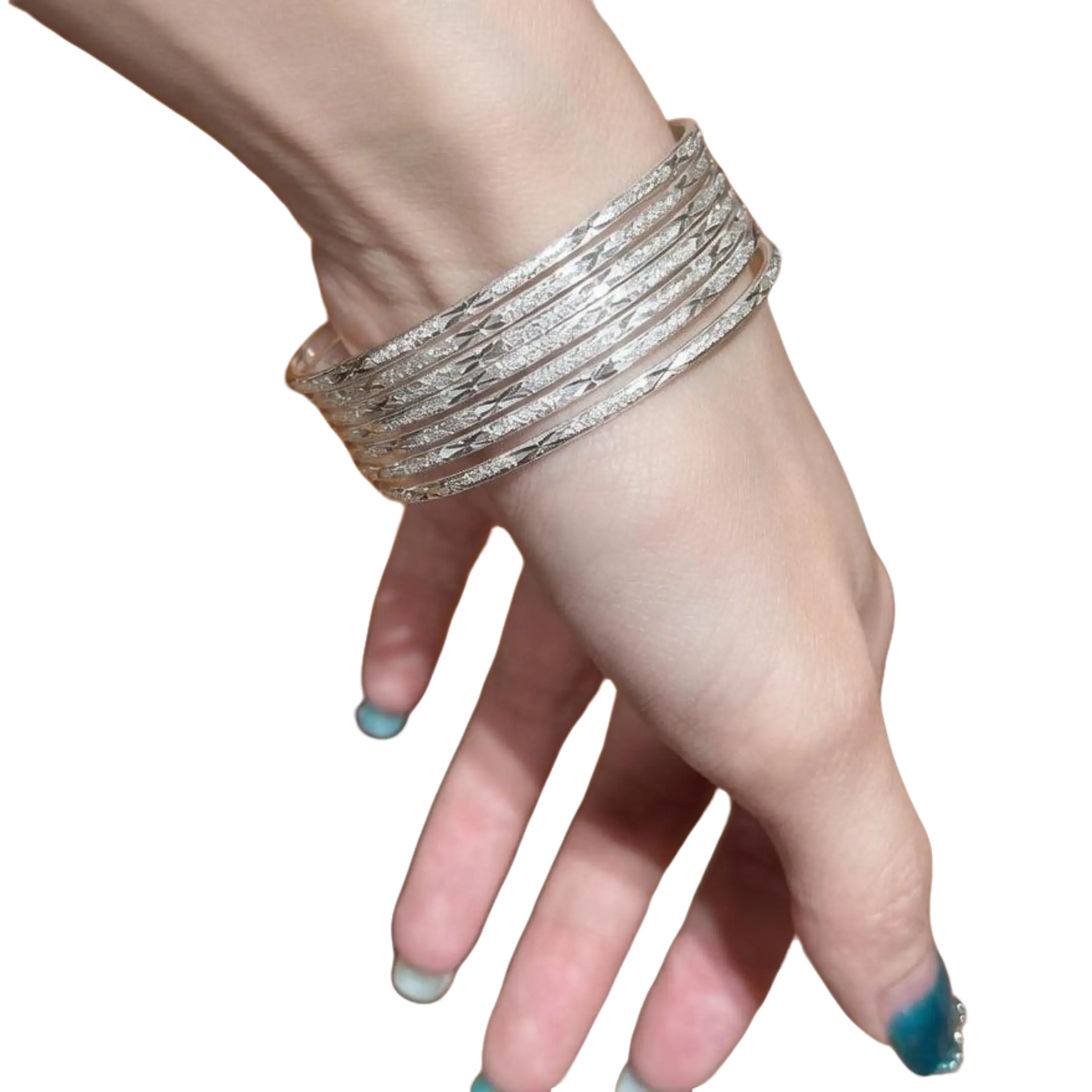 Women's S925 Sterling Silver Bangles Bracelets Set - 7-Piece Stackable Minimalist Pretty Fashion Accessories Bundle Bracelets & Bangles, Everyday Wear Mix & Match