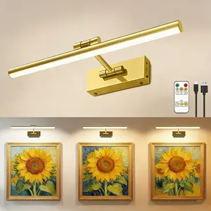 16'' Picture Light with Adjustable Brightness - Wireless Battery-Powered Wall Light (6000mAh), Remote-Controlled Atmosphere Art Light for Displaying Photos, Frames & Portraits, Enhances Home Ambiance