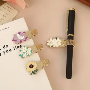 Elegant Metal Bookmark with Spring Clip, Lily Daisy Sunflower Theme, Vintage Colorful Simple Design, Ideal for Notebooks School Office Supplies