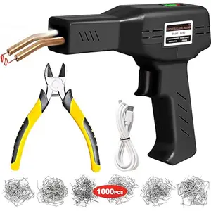 150W Plastic Bumper Repair Welder Kit, 2-in-1 Hot Stapler Gun with 1000 Staples Welding Rods Smoothing Heads, LED Light Portable Carry Case