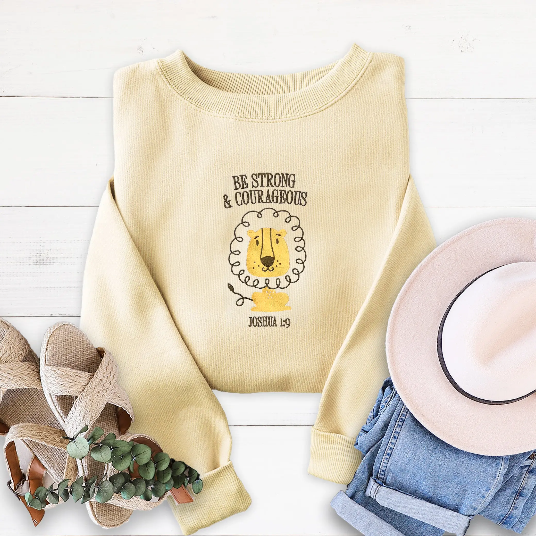 Strong and Courageous Embroidered Crewneck Sweatshirt - Heather French Vanilla