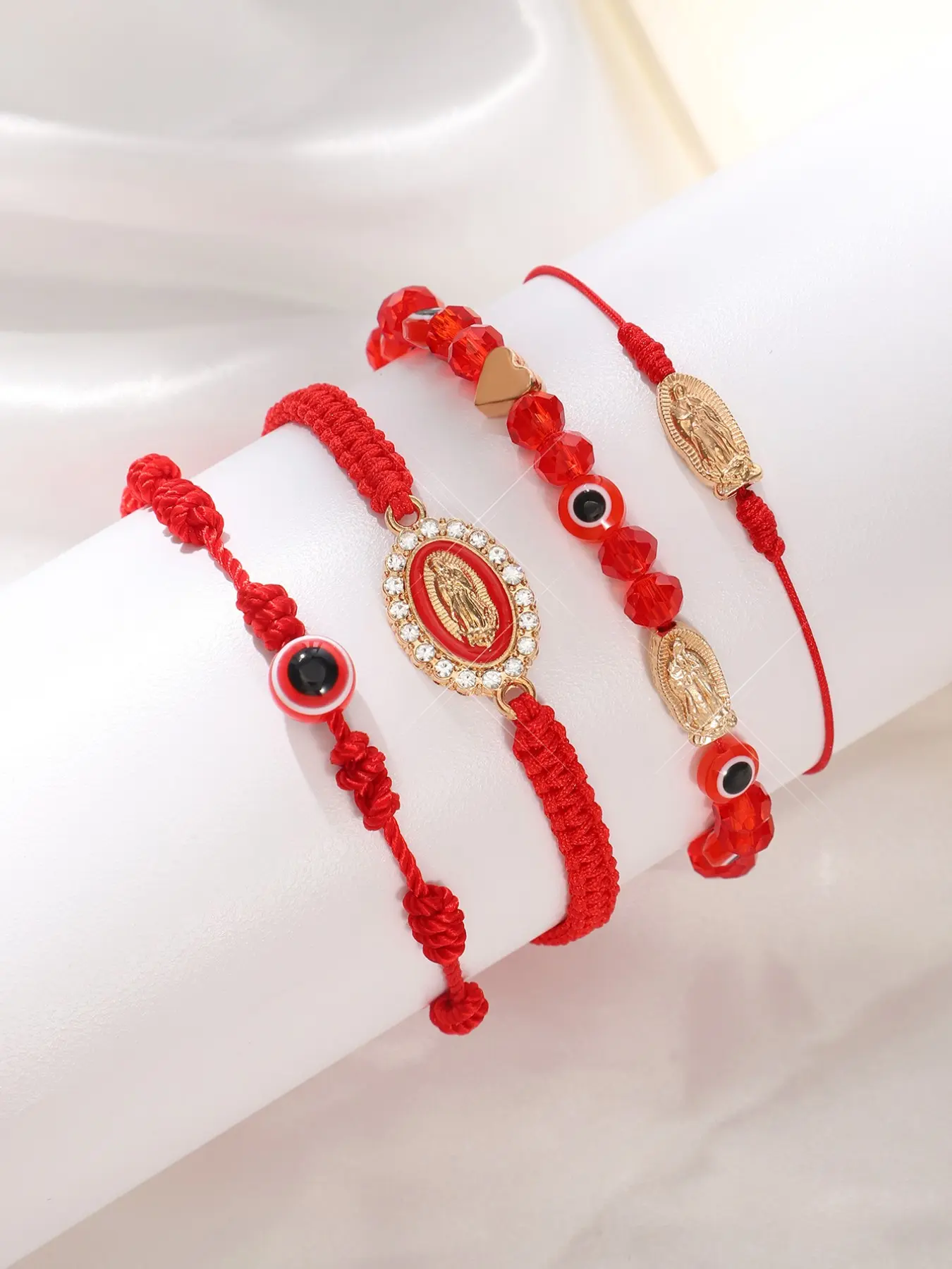 Multicolor Demon Eye Virgin Mary Braided Bracelet Bangles Set, Adjustable Wristband, Lucky Blessing Jewelry, Fashionable Accessory, Bangles Bracelets Set