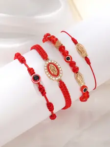 Multicolor Demon Eye Virgin Mary Braided Bracelet Set, Adjustable Wristband, Lucky Blessing Jewelry, Fashionable Accessory