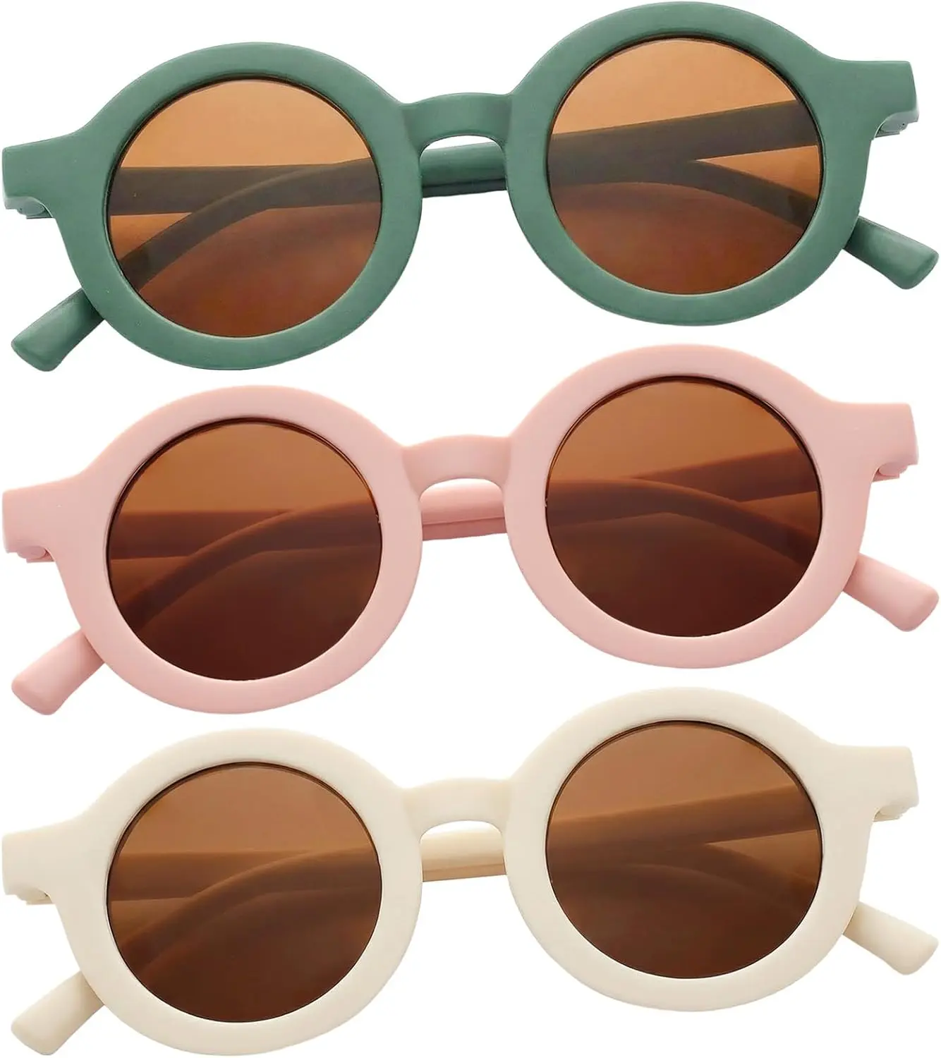 Avxdbr 3 Pack UV400 Outdoor Sunglasses Cute Sunglasses with Stylish Round Frame for Girls Boys Summer Beach Sports Travel Playground Everyday Wear