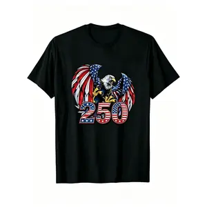 Independence Day Gift Bold Flag Number 250 Bald Eagle Cotton T-shirt 250th Anniversary Of America Patriotic Eagle Short Sleeve Casual Tee