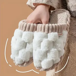 Women's & Men's Checkered Plaid Slippers, Cozy Warm Indoor House Shoes with Non-Slip Sole, Fuzzy Plush Bedroom Footwear for Home Comfort