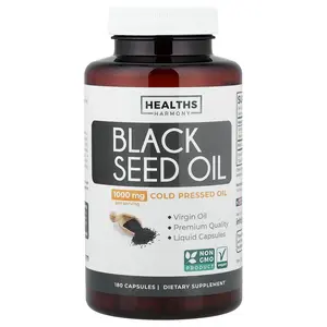 Healths Harmony Black Seed Oil, 180 Capsules (500 mg per Capsule)
