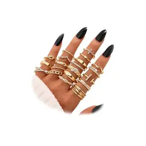 KISS WIFE Golden Silvery Black Kunckle Rings Set for Women, Dainty Simple Trendy Cute Stackable Finger Rings Pack, Perfect for Stacking Layering on Thumb and Knuckle, Mixed Size, Jewelry Gift