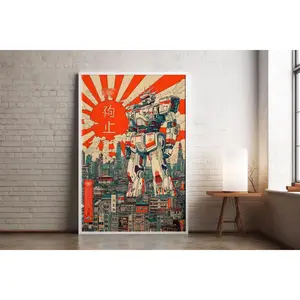 Steel Rising Futuristic Mecha Propaganda Poster, Retro Japanese Robot Wall Art, Exclusive Sci-Fi Decor, Unframed Print Only