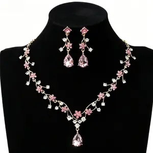 Elegant Floral Zircon Necklace & Earrings Set Perfect for Wedding Engagement Formal Occasions