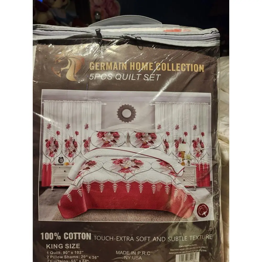 Germain Home Collection 5PCS Quilt Set King Size 100% Cotton Extra Soft Subtle Texture Made in P.R.C. NY USA