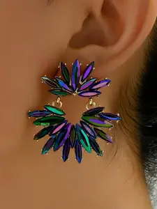 Elegant Colorful Crystal Flower Dangle Earrings, Vintage Luxurious Teardrop Earrings, Women & Teenage Gift Jewelry