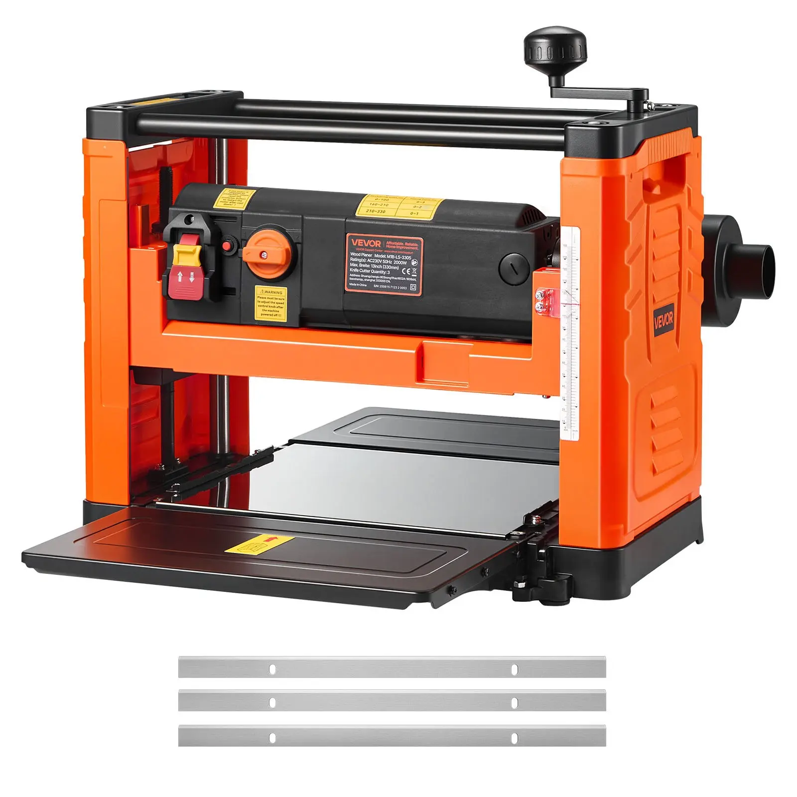 【toolupgrade】VEVOR 13-Inch Width Worktable Benchtop Planer, 2-Speed 2000W 23500 RPM Powerful Motor, 3-Blade Aluminum Alloy Tool with Metal Dual Rollers, Crank Knob, Overprotection for Wood Woodworking