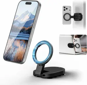 2-in-1 magnetic or suction cup phone holder attaches to glass or walls and is compatible with iPhone 17/16/15/14. It comes with a hook for convenient portability.