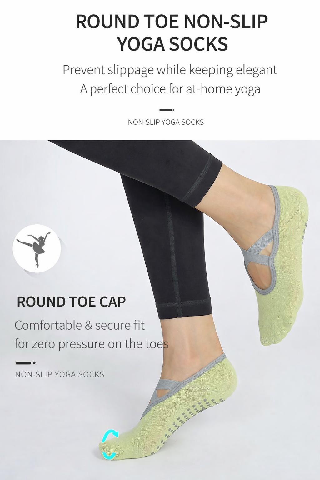 5-pack Grips Socks for Women - Breathable, Crew Non Slip Women for Barre, Yoga, Pilates, Gifts for Her (One Size, Open Top Pink/Grey/Purple/Black/light green)