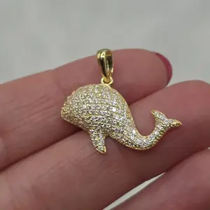 925 Sterling Silver Whale Charm Pendant with 1ct Moissanite and Gold Vermeil