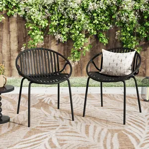 ARCH Patio Dining Chairs Stackable Chairs with Breathable Design Modern Simple Art Style (Set of 2),Metal Legs+Plastic backrest,Black