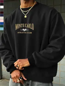 Men's Pullover Sweatshirt, Vintage American Sports Club Style Print, Loose Fit Round Neck, Deep, Casual Wear