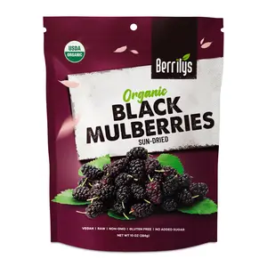 Berrilys Organic Black Mulberries USDA Certified Raw Non-GMO Dried Snack Sun-Dried Vegan Gluten Free 10 oz