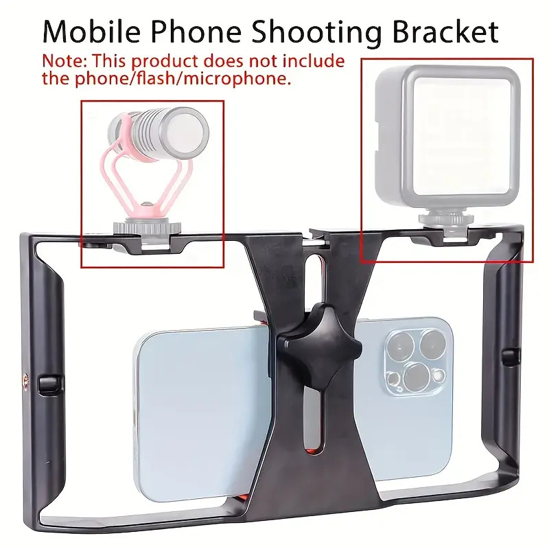 Universal Handheld Mobile Phone Stabilizer, Multifunctional Phone Holder, Rotating Tripod Stand with Three Cold Shoe Mounts, Multiple 1/4 Inch Expansion Ports, Ideal Gift