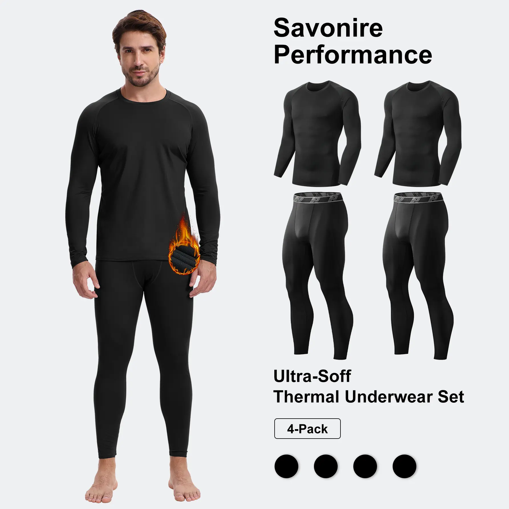 4 Pack Thermal Underwear for Men Thermal Fleece Lined Long Johns Set Sport Thermal Underwear Set High Elasticity, Tight Compression Fitness Clothing Winter Base Layer For Skiing Gym Sports backtoschool tiktokshopbacktoschool