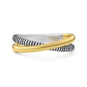 Aprilery Two-Tone Statement Ring for Women – Trendy Vintage Cable Design with Intertwined Mixed Metal Bands