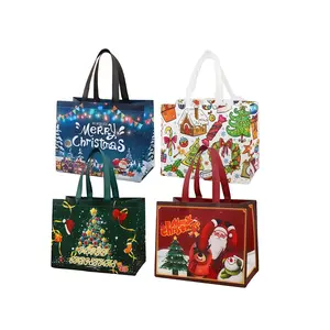 Christmas Gift Bags with Handles Non-Woven Fabric Insulated Reusable Candy Tote for Gifting Picnics Parties Festive Occasions 32 Bags