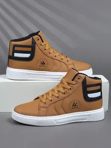 Men's High-Top Casual Shoes, Vintage Classic Military Training Sports Sneakers, PU Leather Lace-Up, Thick Sole, Breathable Comfort