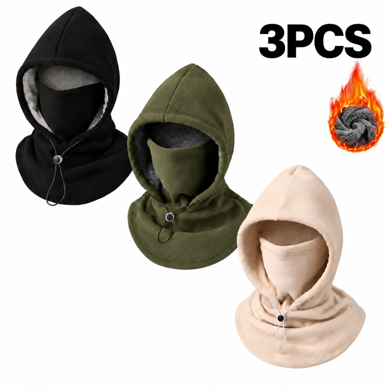 3-Piece Men's Integrated Flannel Warm Face Mask Hat, Windproof Warm for Outdoor Cycling, Autumn Winter Style, Warm Hat With Neck Visor