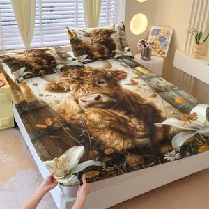Highland Cow Bedding Set 3-Piece, Soft Comfortable Fabric, Cute Printed Design, Perfect for Bedroom Decoration and Gift Use, Decorative Bedding Set
