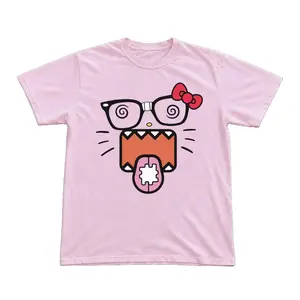 Funny Graphic T-Shirt, Nerd Glasses Cartoon Face Tee, Kawaii Pink Aesthetic, Cute Unisex Cotton Shirt