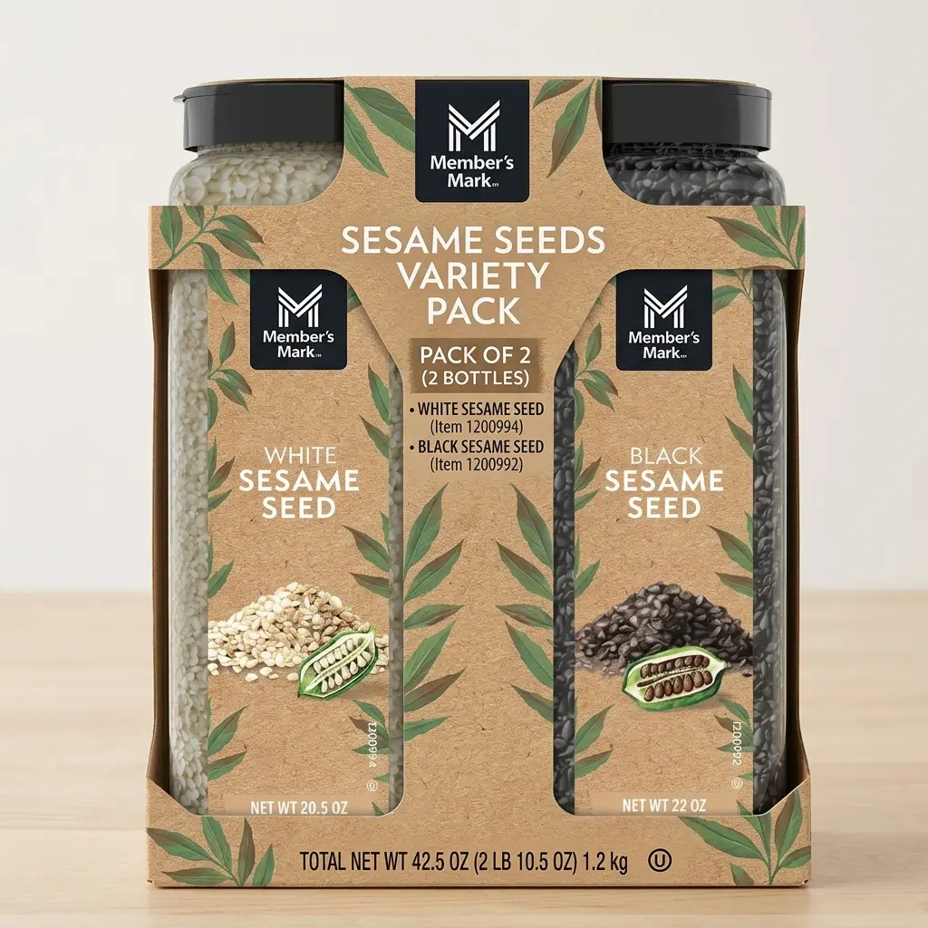 Member's Mark Sesame Seeds Variety Pack - White Sesame Seeds & Black Sesame Seeds - 21oz each bottle Snack