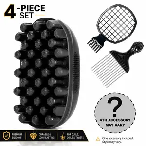 4-Pack Dual-Head Stainless Steel Needle Curl Sponge Freeform Twist Brush for Black Coily Hair, ASMR Head Massager, Self Care Hair Product for Scalp Relief & Styling Support