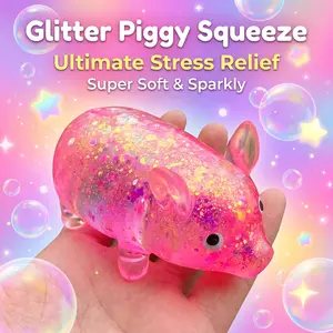 Cute Glitter Piggy Squishy Squeeze Toy, Soft Sparkly Stress Relief Pig Toy, Slow Rebound Sensory Fidget Toy for Kids and Adults, Anxiety Relief Decompression Toy
