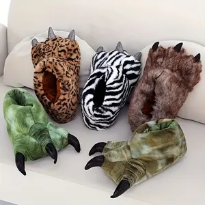 Comfortable Plush Animal Claw Slippers-Warm Non-Slip Indoor Shoes for Men and Women, Machine Washable, Casual Style