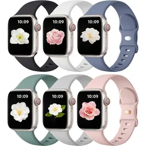6 Pack Bands Compatible for Apple Watch Band 38mm 40mm 41mm 42mm 44mm 45mm 46mm 49mm Women Men, Soft Silicone Sport Replacement Band for iWatch Apple Watch Series 10 9 8 7 6 5 4 3 SE Ultra Durable Wearable Colorful Metal