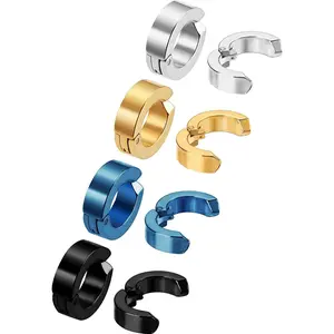 Mudder 8 Pieces Clip on Earrings for Men Magnetic Hoop Earrings Non-Piercing Earrings Fake Ear Clip Studs for Men Women, Stainless Steel Clip Earrings, 4 Colors