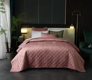 【Diamond series】Fansace Luxury Diamond Quilted Velvet King Comforter Set - Ultra Soft Lightweight Bedspread Coverlet 3 Piece, All Seasons Beige Chevron Pattern Bed