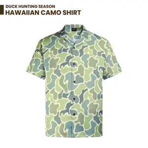 Men's Camo Hawaiian Shirt – Duck Hunting Button-Up, Summer Casual Wear, Gift for Him/Her & Matching Group Outfits- green