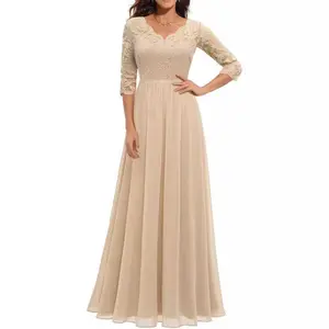 Women's Formal Dress Mother of The Bride Dress 3/4 Sleeve Wedding Guest Dress Maxi Evening Gown Womenswear Basic
