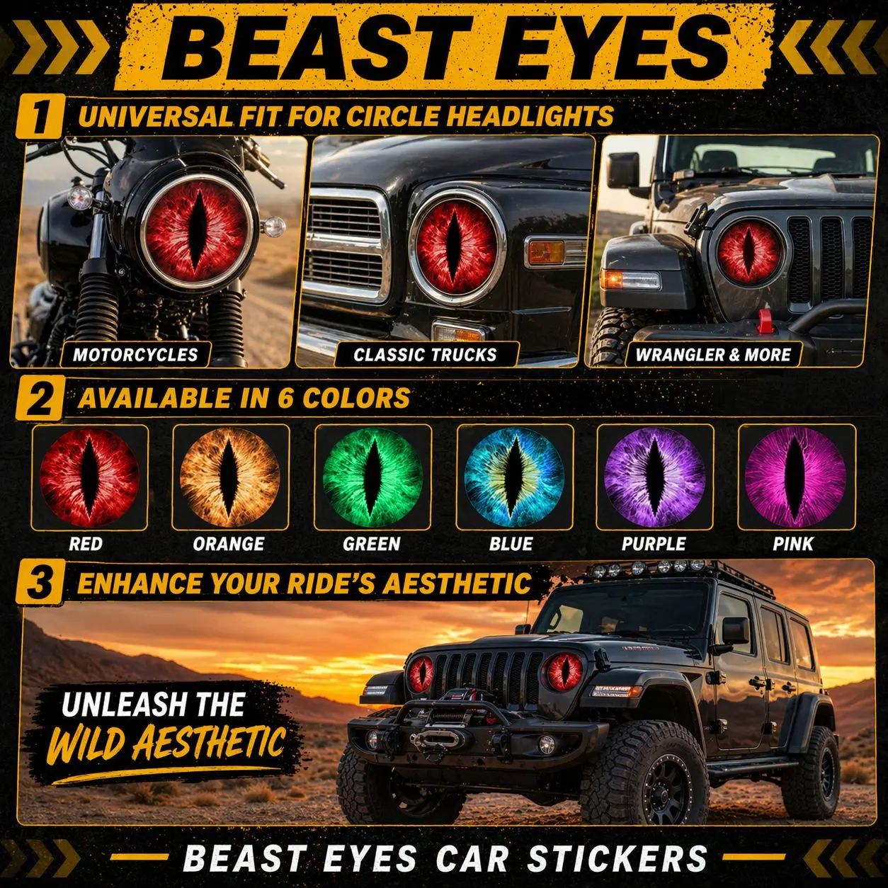 Beast Eyes Headlight Decals Pair Round 3D Stereo Eyes Decal Stickers for Truck Car Body Window Bumper Decoration Stylish Car Merch Fun Unique Design Greenish Spring