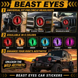 Beast Eyes Headlight Decals Pair Round 3D Stereo Eyes Decal Stickers for Truck Car Body Window Bumper Decoration Stylish Car Merch Fun Unique Design Greenish Spring tiktokshopspringglowup