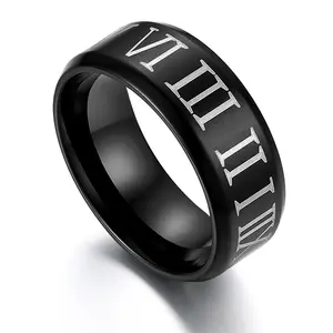 OIDEA Men's Roman Numeral Stainless Steel Ring - Classic Slim Cocktail Band, Anti-Rust Steel Ring, Anti-Rust Steel Rings