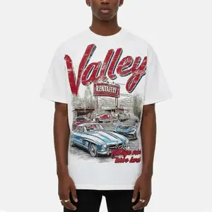 Sopula Studio Men's Stylish Short-Sleeve Round Neck Cotton T-Shirt, Valley Car Pattern Bead-Studded Streetwear Casual Top, Menswear for Summer Vibes,summervibes