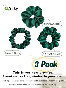 3pcs 100% Mulberry Silk Scrunchies, Minimalist & Elegant, Seamless & Gentle, Light Luxury Texture, High Elasticity. Ideal for Professional Women, Students and Daily Hair Care. Versatile Hair Accessory for Commute, Social and Party Occasions.