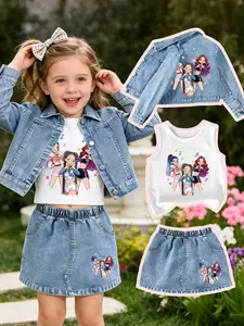 Three-Piece Set Including Denim Jacket, Jean Skirt & Sleeveless Top, Casual Style for Young Girls, Perfect Gift for Outdoor Activities, Clothing Sets