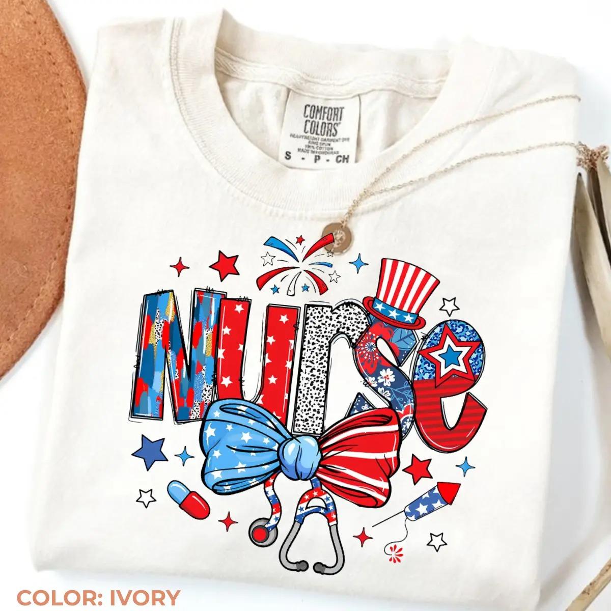 Comfort Colors Retro Coquette USA Nurse Shirt, 4th Of July Nurse Gift, Nurse Life, America Nurse, Memorial Day, Patriotic Nurses Week Gift