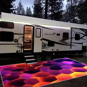 Honeycomb Pattern RV Camping Outdoor Rug, Portable RV Decks Picnics Beach Camping Mat, Camping & Hiking Equipment